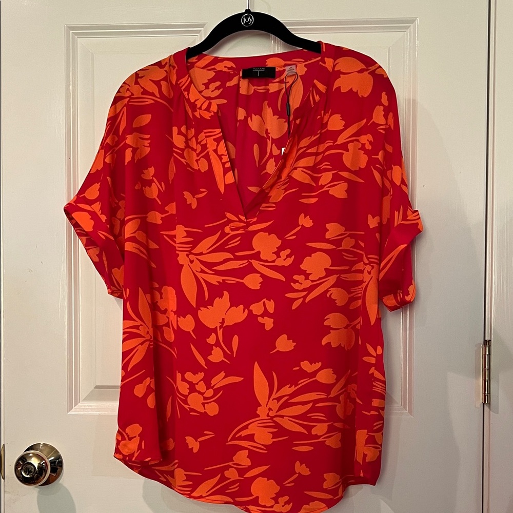 Tahari v neck top ember floral large L